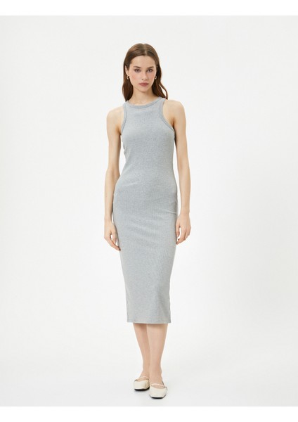 Midi Elbise Halter Yaka Bodycon Fitilli