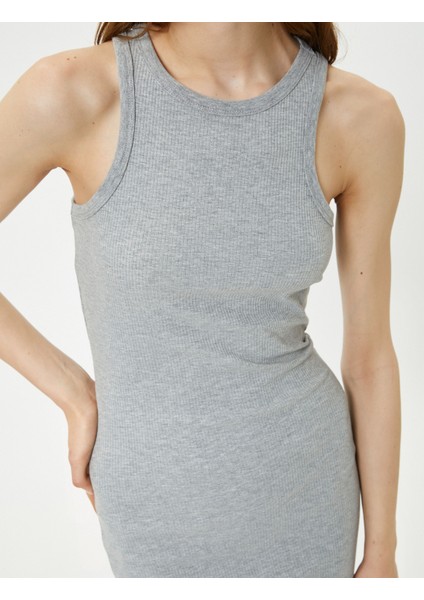 Midi Elbise Halter Yaka Bodycon Fitilli