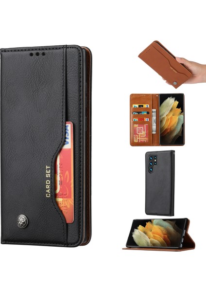 Samsung Galaxy S24 Ultra Cep Telefonu Kılıfı Manyetik Kapanış Pu Deri Stand Kapağı (Yurt Dışından)