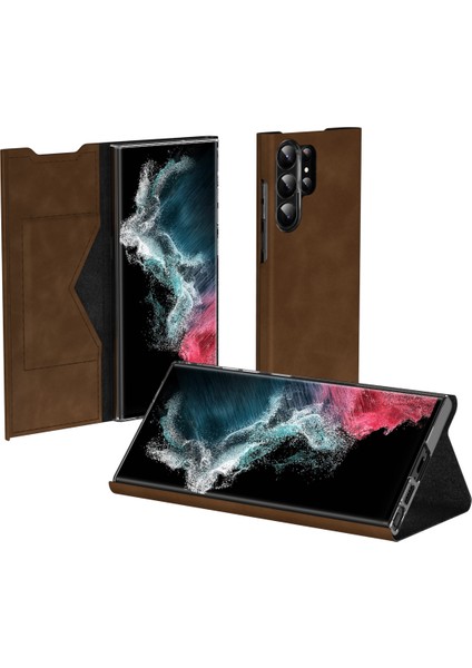 Samsung Galaxy S24 Ultra Nappa Doku Stand Kartı Tutucu Cep Telefonu Kapağı (Yurt Dışından) modelleri