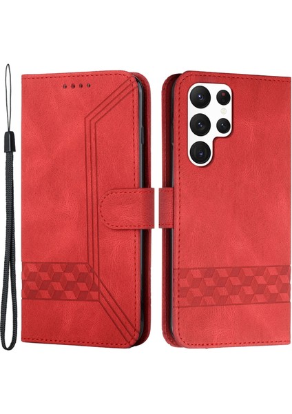 Samsung Galaxy S24 Ultra Rhombus Line Deri Telefon Kapağı (Yurt Dışından)