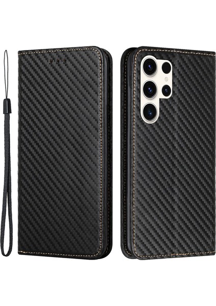 Galaxy S24 Ultra Karbon Fiber Doku Cüzdan Stand Kapağı (Yurt Dışından)
