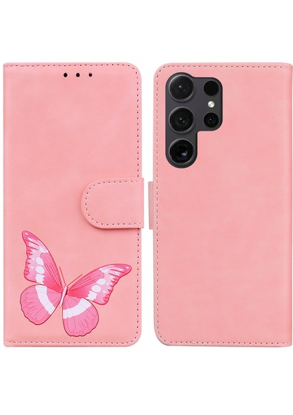 Samsung Galaxy S24 Ultra Deri Kelebek Baskı Cüzdan Telefon Stand Kapağı (Yurt Dışından)