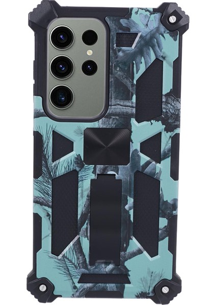 Samsung Galaxy S24 Ultra Kamuflaj Kickstand Plastik+Tpu Cep Telefonu Kapağı (Yurt Dışından)
