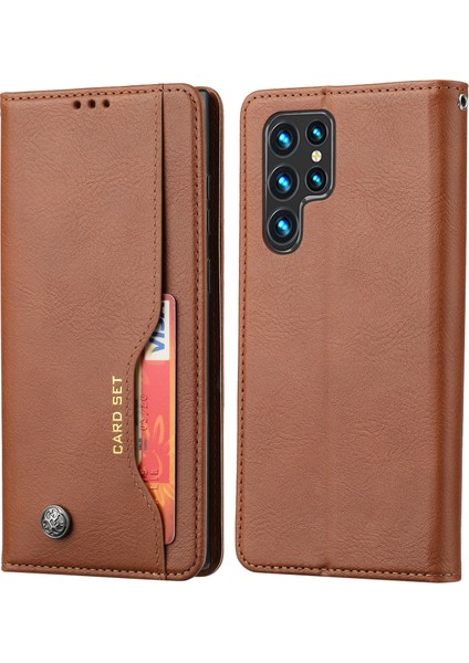 Galaxy S24 Ultra Cep Telefonu Kılıfı Manyetik Kapanış Pu Deri Stand Kapağı (Yurt Dışından)