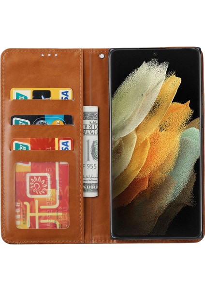 Galaxy S24 Ultra Cep Telefonu Kılıfı Manyetik Kapanış Pu Deri Stand Kapağı (Yurt Dışından)