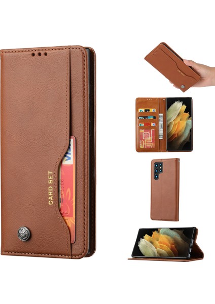 Galaxy S24 Ultra Cep Telefonu Kılıfı Manyetik Kapanış Pu Deri Stand Kapağı (Yurt Dışından)