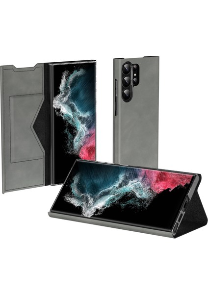 Samsung Galaxy S24 Ultra Nappa Doku Stand Kartı Tutucu Cep Telefonu Kapağı (Yurt Dışından)