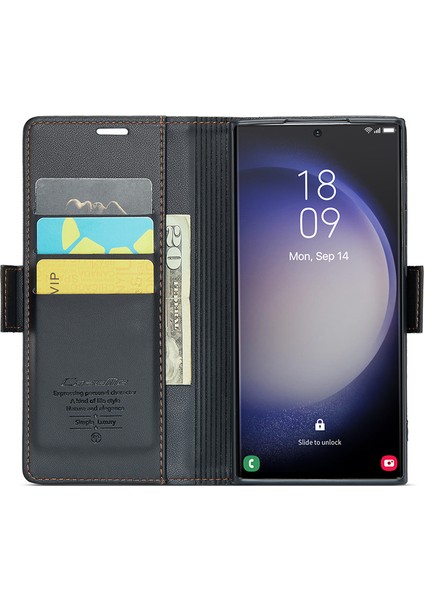 Samsung Galaxy S24 Ultra Parlak Litchi Doku Stand Telefon Kapağı (Yurt Dışından)