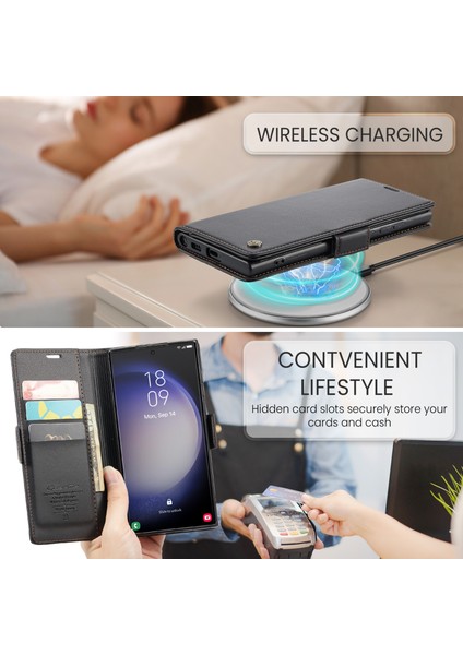 Samsung Galaxy S24 Ultra Parlak Litchi Doku Stand Telefon Kapağı (Yurt Dışından)