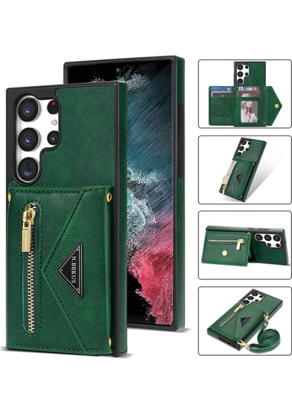 Samsung Galaxy S24 Ultra Telefon Kılıfı Zipper Kartı Tutucu Kapak Kayış (Yurt Dışından)