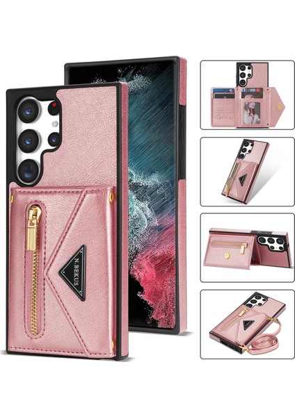 Galaxy S24 Ultra Telefon Kılıfı Zipper Kartı Tutucu Kapak Kayış (Yurt Dışından)