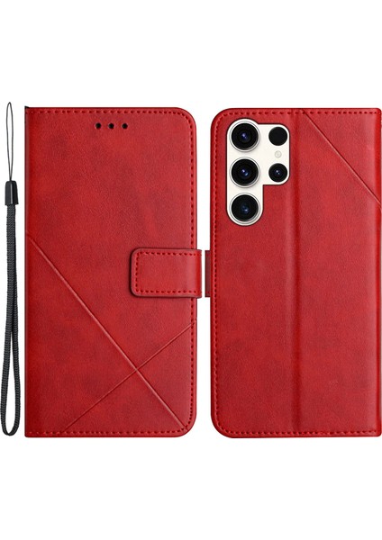 Samsung Galaxy S24 Ultra Düz Renkli Pu Deri Stand Cüzdan Telefon Kapağı Kayışlı (Yurt Dışından)