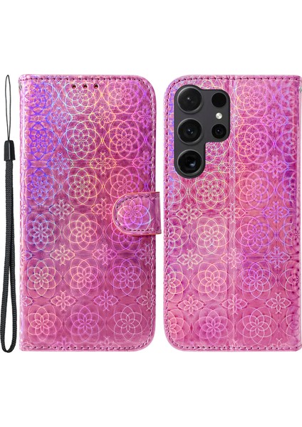 Samsung Galaxy S24 Ultra Göz Kamaştırıcı Çiçek Desen Standı Kapağı Cüzdan (Yurt Dışından)