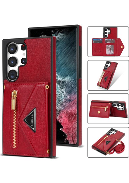 Samsung Galaxy S24 Ultra Telefon Kılıfı Zipper Kartı Tutucu Kapak Kayış (Yurt Dışından)