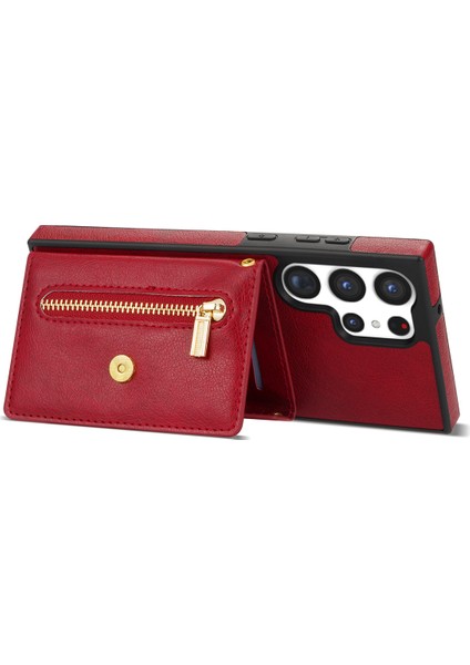 Samsung Galaxy S24 Ultra Telefon Kılıfı Zipper Kartı Tutucu Kapak Kayış (Yurt Dışından) modelleri