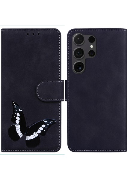 Galaxy S24 Ultra Deri Kelebek Baskı Cüzdan Telefon Stand Kapağı (Yurt Dışından)