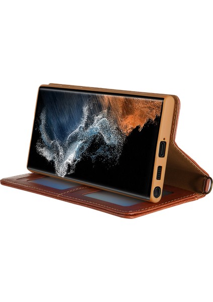 Samsung Galaxy S24 Ultra Anti-Drop Deri Stand Cüzdan Cep Telefonu Kapağı (Yurt Dışından)