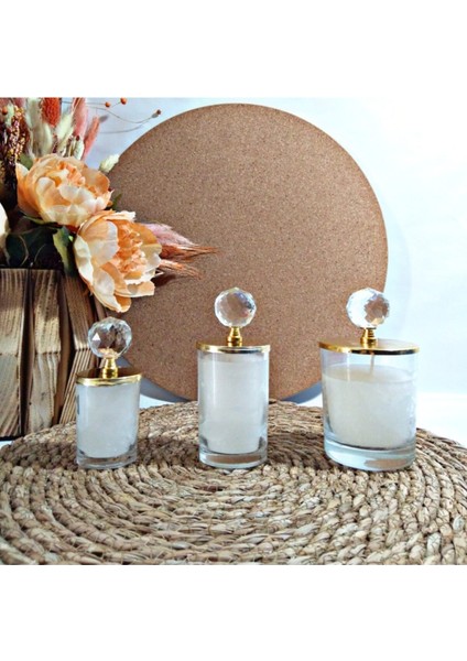 3 Boy Gold Kristal Tepeli Dekoratif Bardak Mum Seti