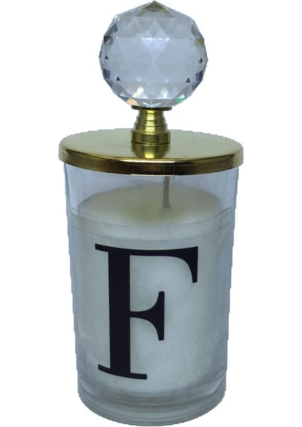 F Harfli Küçük Bardak Mum Gold Kristal Tepelikli
