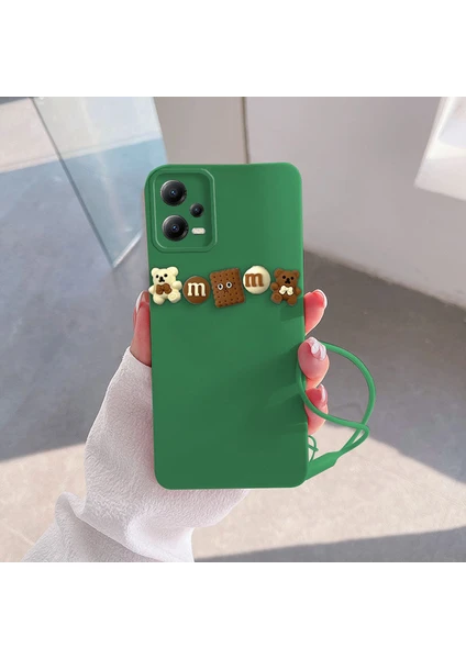 Xiaomi Poco X5 5g Uyumlu Kılıf Love Bear Silikon Kılıf Kahverengi + Yeşil