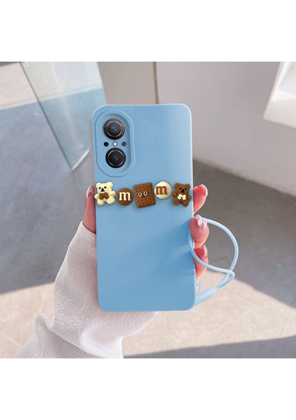 Huawei Nova 9 Se Uyumlu Kılıf Love Bear Silikon Kılıf Kahverengi + Açık Mavi