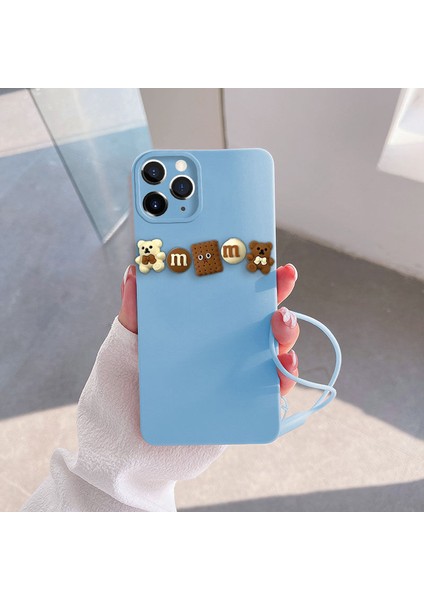 Apple iPhone 11 Pro Uyumlu Kılıf Love Bear Silikon Kılıf Kahverengi + Açık Mavi