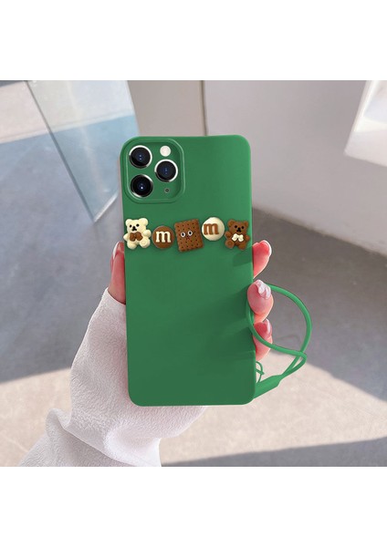 Apple iPhone 11 Pro Uyumlu Kılıf Love Bear Silikon Kılıf Kahverengi + Yeşil