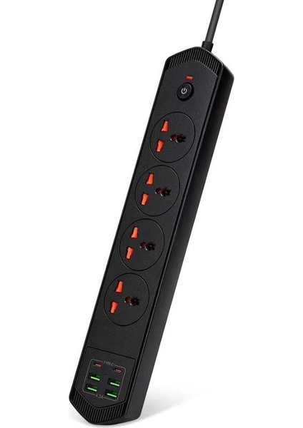 Yeni Nesil 10 Girişli 4+4 USB + 2 Type-C Çoklu Priz 2m Kablolu Akım Korumalı Anahtarlı Uzatma Priz fiyatları