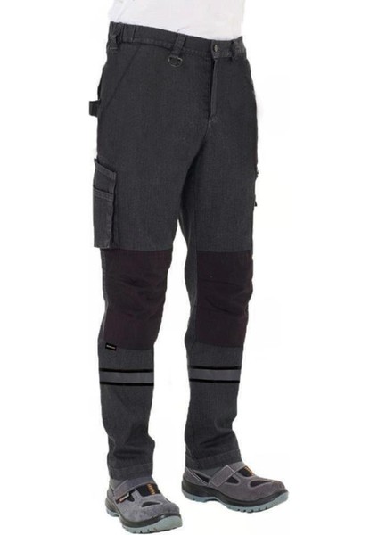 , Reflektörlü Kot İş Pantolonu, Gri-Siyah - 54E6637 - Esnek