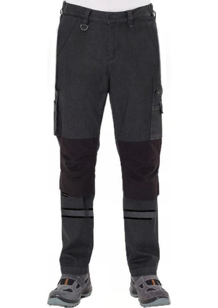 , Reflektörlü Kot İş Pantolonu, Gri-Siyah - 54E6637 - Esnek fiyatları