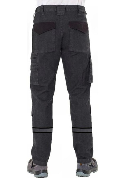 , Reflektörlü Kot İş Pantolonu, Gri-Siyah - 54E6637 - Esnek modelleri