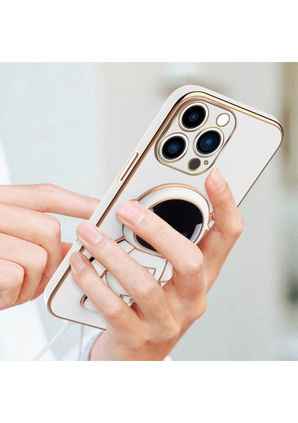 Apple iPhone 12 Pro Uyumlu Kılıf Standlı Astronot Silikon Kılıf Beyaz modelleri