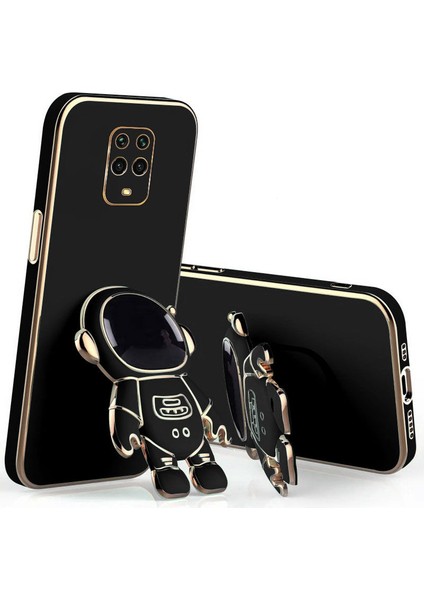 Xiaomi Redmi Note 9 Pro Uyumlu Kılıf Standlı Astronot Silikon Kılıf Siyah