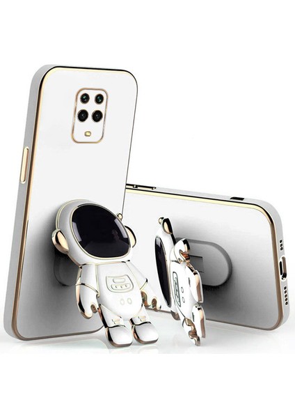 Xiaomi Redmi Note 9 Pro Max Uyumlu Kılıf Standlı Astronot Silikon Kılıf Beyaz