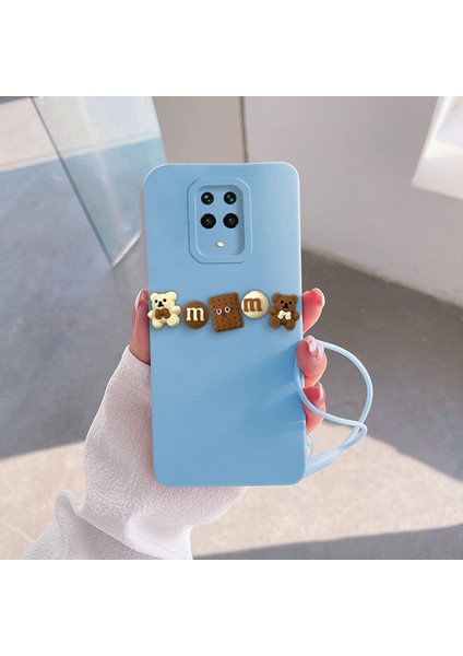 Xiaomi Redmi Note 9 Pro Uyumlu Kılıf Love Bear Silikon Kılıf Kahverengi + Açık Mavi