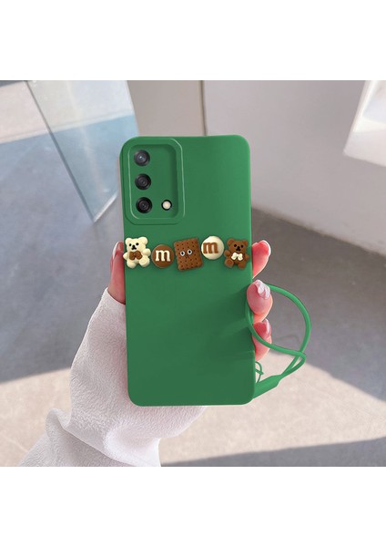 Oppo A94 Uyumlu Kılıf Love Bear Silikon Kılıf Kahverengi + Yeşil