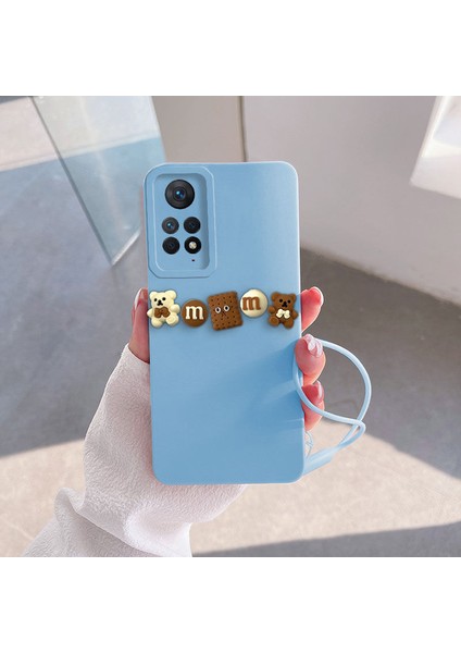 Xiaomi Redmi Note 11S Uyumlu Kılıf Love Bear Silikon Kılıf Kahverengi + Açık Mavi