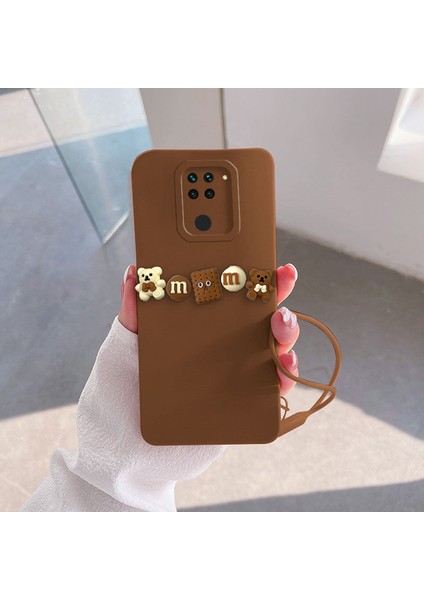 Xiaomi Redmi Note 9 Uyumlu Kılıf Love Bear Silikon Kılıf Kahverengi