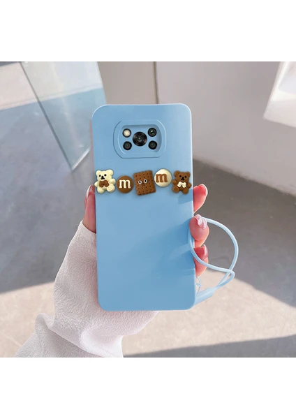 Xiaomi Poco X3 Nfc Uyumlu Kılıf Love Bear Silikon Kılıf Kahverengi + Açık Mavi