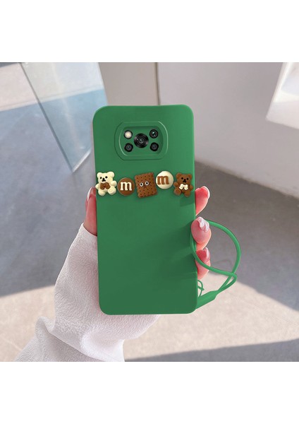 Xiaomi Poco X3 Uyumlu Kılıf Love Bear Silikon Kılıf Kahverengi + Yeşil