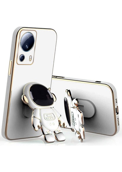 Xiaomi Mi 13 Lite Uyumlu Kılıf Standlı Astronot Silikon Kılıf Beyaz