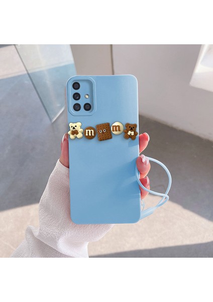 Samsung Galaxy A71 Uyumlu Kılıf Love Bear Silikon Kılıf Kahverengi + Açık Mavi