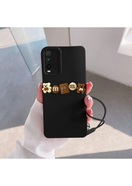 Xiaomi Redmi 9t Uyumlu Kılıf Love Bear Silikon Kılıf Siyah + Kahverengi