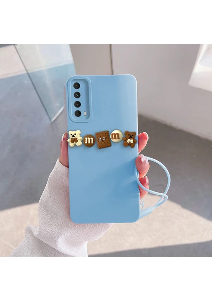 Huawei P Smart 2021 Uyumlu Kılıf Love Bear Silikon Kılıf Kahverengi + Açık Mavi