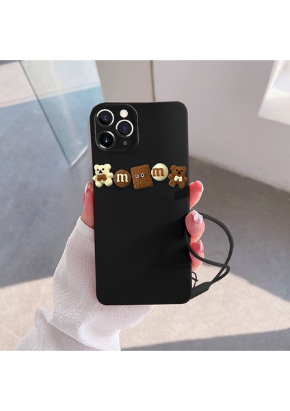 Apple iPhone 11 Pro Uyumlu Kılıf Love Bear Silikon Kılıf Siyah + Kahverengi