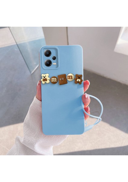 Xiaomi Poco X5 5g Uyumlu Kılıf Love Bear Silikon Kılıf Kahverengi + Açık Mavi