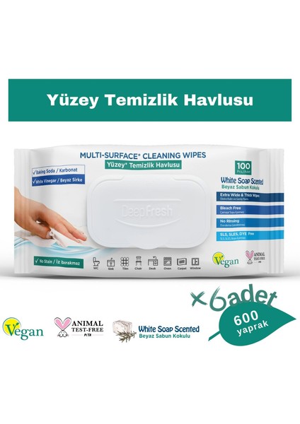 Iz Bırakmaz Yüzey Temizleme Havlusu Karbonat & Beyaz Sirke 100 Yaprak 6 Adet