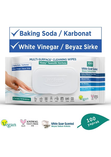 Iz Bırakmaz Yüzey Temizleme Havlusu Karbonat & Beyaz Sirke 100 Yaprak