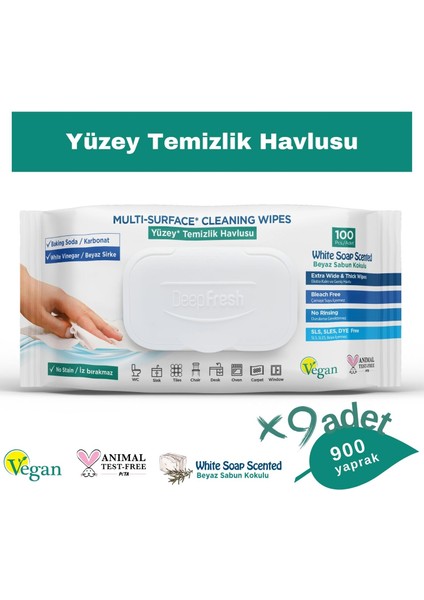 Iz Bırakmaz Yüzey Temizleme Havlusu Karbonat & Beyaz Sirke 100 Yaprak 9 Adet fiyatları